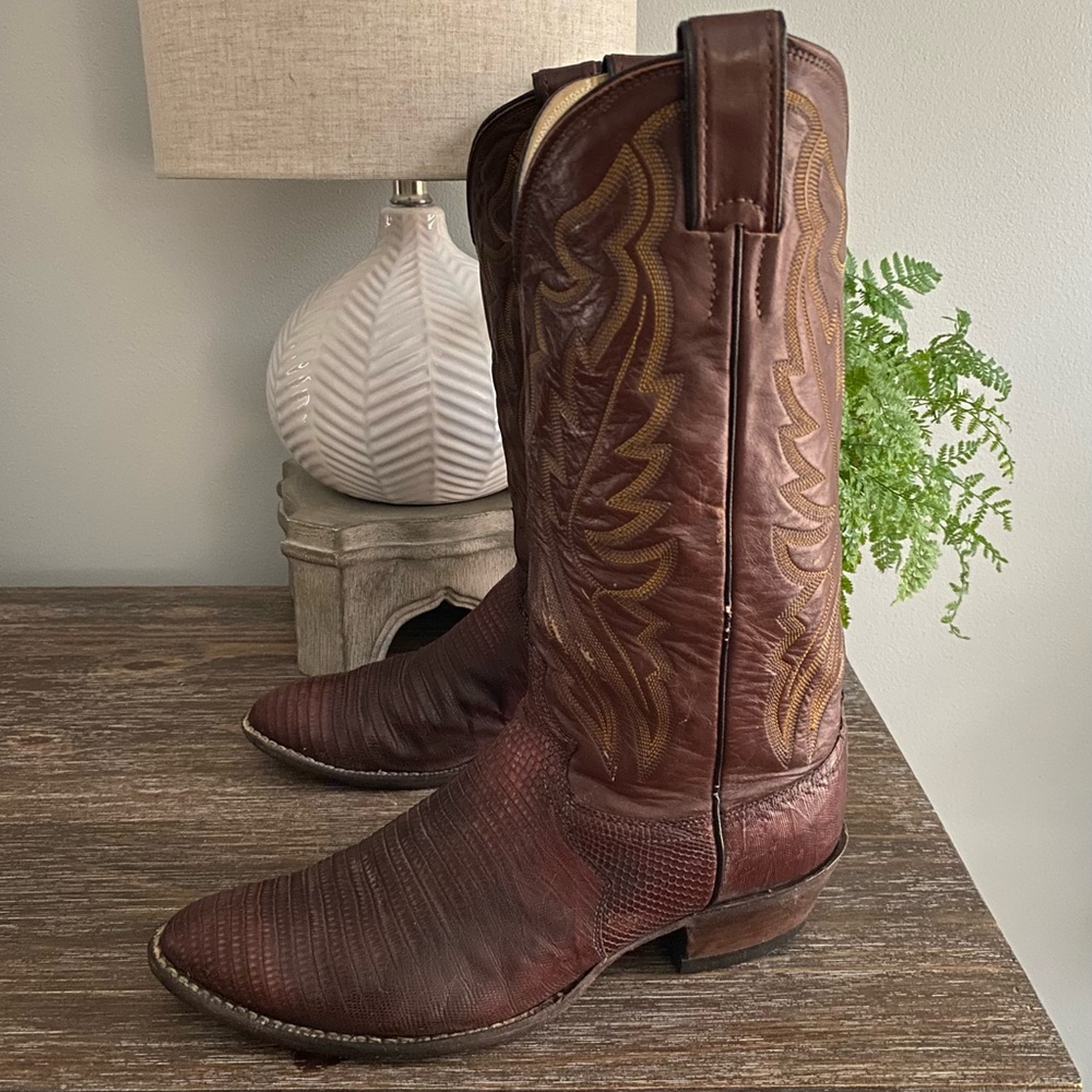 Vtg Justin Lizard Western Cowboy Boots Mens 9 D Brown - Picture 2 of 12